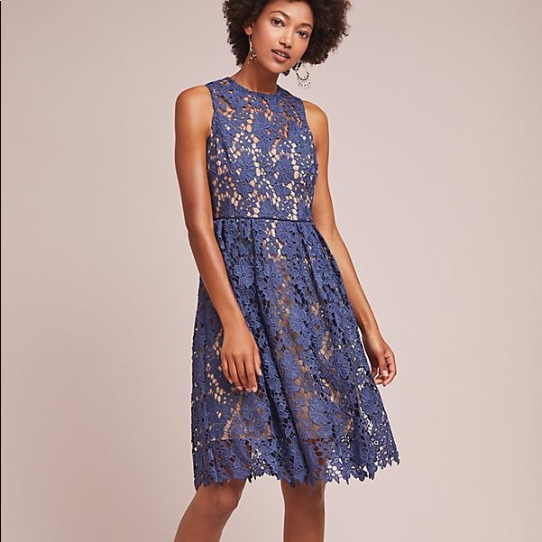 Anthropologie Blue Lace Cocktail Dress